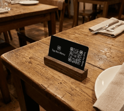 Smartphone mockup featuring restaurant menu with high-resolution food photos